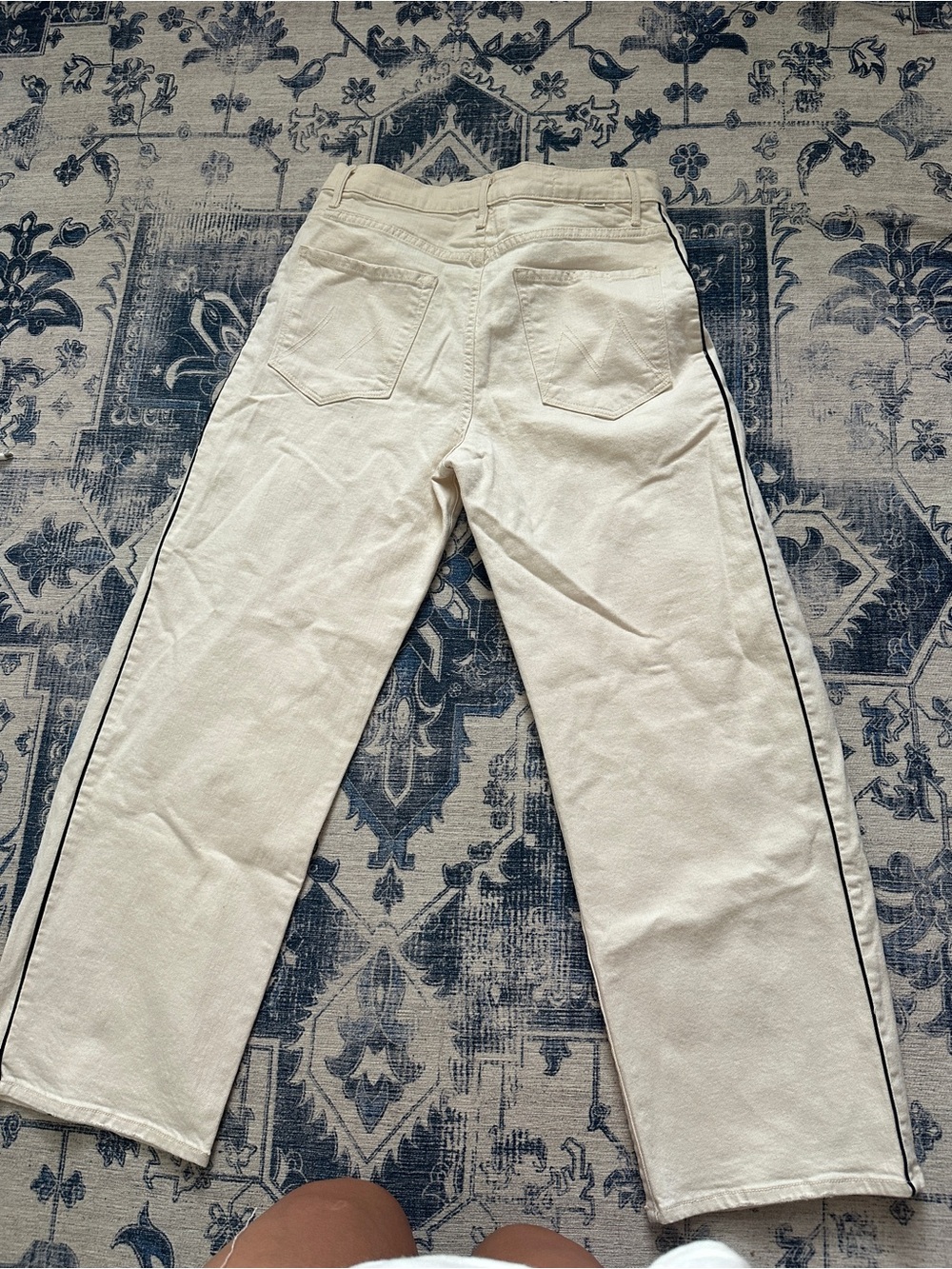 MOTHER Cream Wide-Leg Jeans with Black Side Piping - Picture 2 of 4